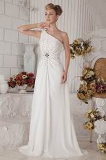 Designer One Shoulder White Prom Dress With Black Crystals