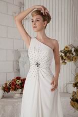 Designer One Shoulder White Prom Dress With Black Crystals