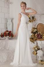 Designer One Shoulder White Prom Dress With Black Crystals