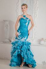 One Shoulder High Low Ruffled Mermaid Skirt Blue Prom Dress
