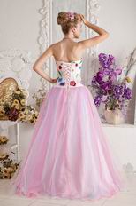 Unique Sweetheart ink Net Long Prom Dress With Appliques