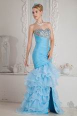 Luxurious Corset Mermaid Split Aqua Blue Prom Dress With Crystals