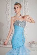 Luxurious Corset Mermaid Split Aqua Blue Prom Dress With Crystals