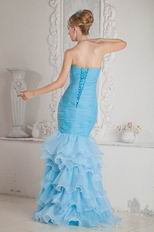 Luxurious Corset Mermaid Split Aqua Blue Prom Dress With Crystals