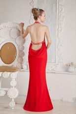 Modest Halter Scarlet Chiffon Women Prom Party Dresses Petite