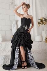 Sweetheart High-Low Skirt Chapel Train Black Taffeta Prom Dress