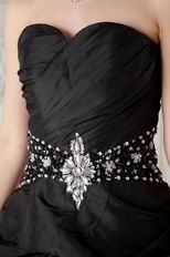 Sweetheart High-Low Skirt Chapel Train Black Taffeta Prom Dress