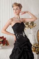 Sweetheart High-Low Skirt Chapel Train Black Taffeta Prom Dress