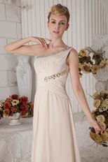 One Shoulder Sheath Pink Chiffon Prom Dress With Beadings