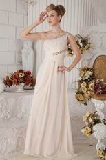 One Shoulder Sheath Pink Chiffon Prom Dress With Beadings