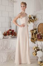 One Shoulder Sheath Pink Chiffon Prom Dress With Beadings