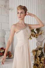 One Shoulder Sheath Pink Chiffon Prom Dress With Beadings