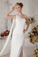 Elegant One Shoulder Watteau Ivory Chiffon Prom Dress With Split