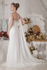 Elegant One Shoulder Watteau Ivory Chiffon Prom Dress With Split