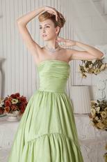 Strapless High Low Skirt Cathedral Spring Green Puffy Prom Gown