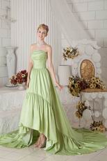 Strapless High Low Skirt Cathedral Spring Green Puffy Prom Gown