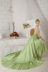 Strapless High Low Skirt Cathedral Spring Green Puffy Prom Gown