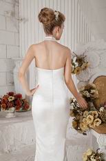 Inexpensive Halter Zip Mermaid White Stain Petite Prom Dress