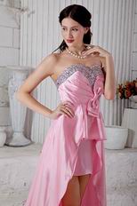 Unique Sweetheart Neck High Low Hemline Skirt Pink Prom Dress