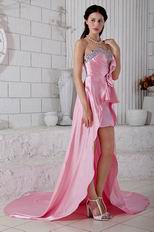 Unique Sweetheart Neck High Low Hemline Skirt Pink Prom Dress