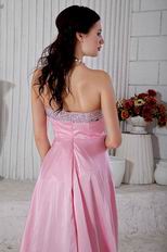 Unique Sweetheart Neck High Low Hemline Skirt Pink Prom Dress