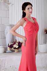 Noble Straps Criss-Cross Ruched Watermelon Prom Dress With Split