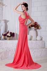 Noble Straps Criss-Cross Ruched Watermelon Prom Dress With Split