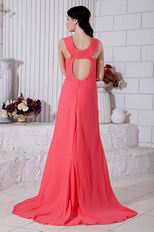 Noble Straps Criss-Cross Ruched Watermelon Prom Dress With Split