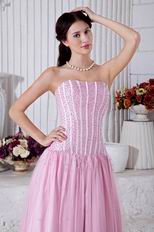 Beautiful Strapless Beaded A-line Pink Skirt Prom Dress Designer