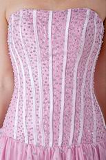 Beautiful Strapless Beaded A-line Pink Skirt Prom Dress Designer