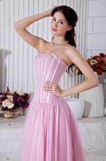 Beautiful Strapless Beaded A-line Pink Skirt Prom Dress Designer