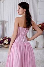 Beautiful Strapless Beaded A-line Pink Skirt Prom Dress Designer