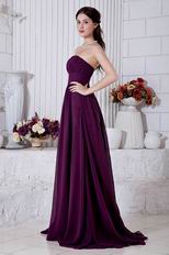 Elegant Strapless Ruched Dark Purple Chiffon Prom Dress With Split