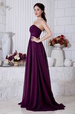 Elegant Strapless Ruched Dark Purple Chiffon Prom Dress With Split