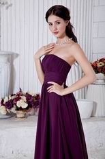 Elegant Strapless Ruched Dark Purple Chiffon Prom Dress With Split