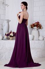 Elegant Strapless Ruched Dark Purple Chiffon Prom Dress With Split