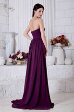 Elegant Strapless Ruched Dark Purple Chiffon Prom Dress With Split