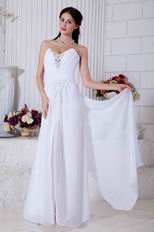 Sweetheart Ruched White Chiffon Prom Dress With Panel Train