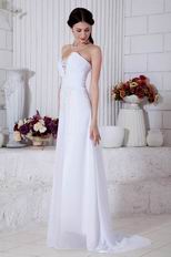 Sweetheart Ruched White Chiffon Prom Dress With Panel Train