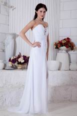Sweetheart Ruched White Chiffon Prom Dress With Panel Train
