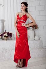 Classic V-Neck Column High Low Skirt Scarlet Prom Celebrity Dress