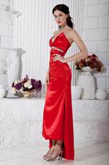 Classic V-Neck Column High Low Skirt Scarlet Prom Celebrity Dress