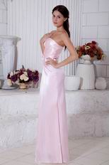 Strapless Ruched Bodice Pink Bridesmaid Prom Dress With Flowers