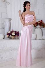 Strapless Ruched Bodice Pink Bridesmaid Prom Dress With Flowers