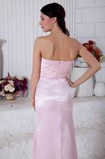 Strapless Ruched Bodice Pink Bridesmaid Prom Dress With Flowers