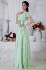 Top Designer V-Neck Skirt Light Green Chiffon Prom Dress With Lace