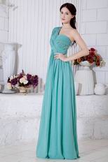 One Shoulder Other Side Zipper Turquoise Chiffon Prom Dress