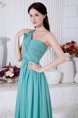 One Shoulder Other Side Zipper Turquoise Chiffon Prom Dress