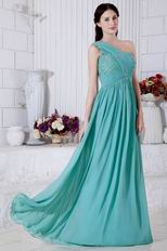 One Shoulder Other Side Zipper Turquoise Chiffon Prom Dress