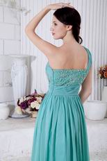 One Shoulder Other Side Zipper Turquoise Chiffon Prom Dress